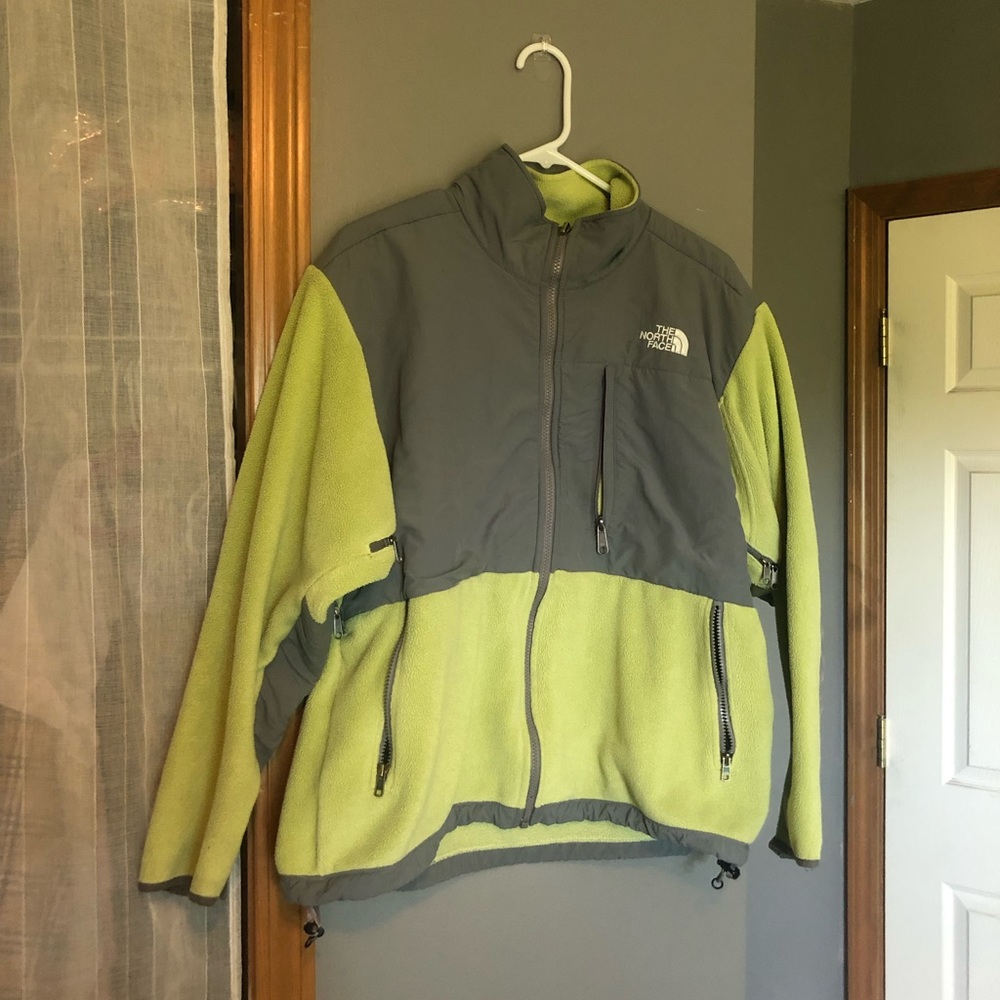 Lime and grey north face Denali fleece jacket